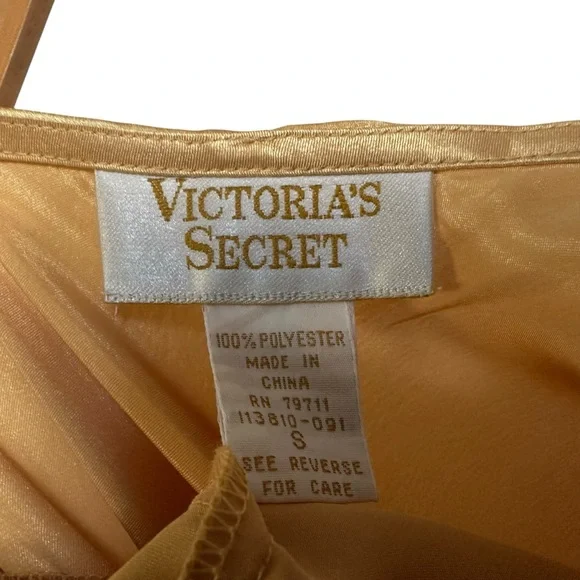 Vtg Victoria's Secret Gold Label Satin Maxi Slip Dress Nightgown Sz Small Gold - Picture 9 of 11